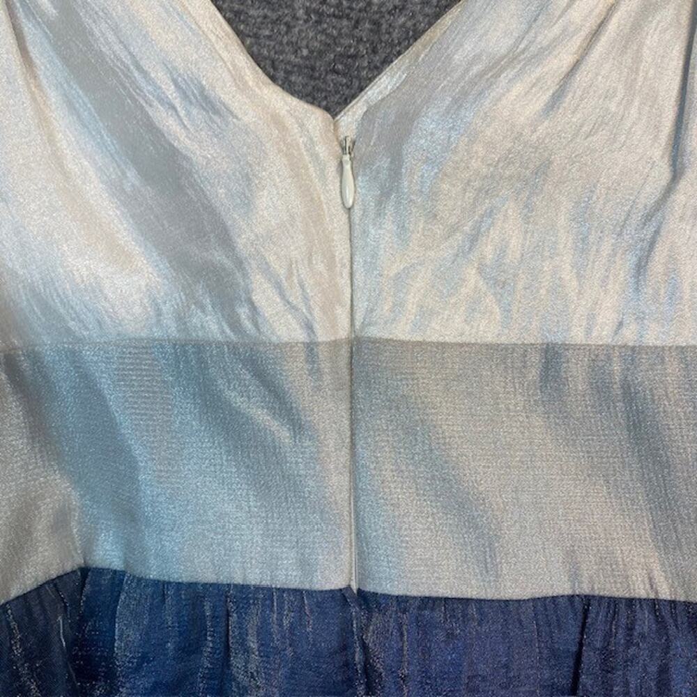 Adrianna Papell Shimmer Metallic Blue Gray White Sleeveless Knee length Dress 10 - Picture 6 of 10